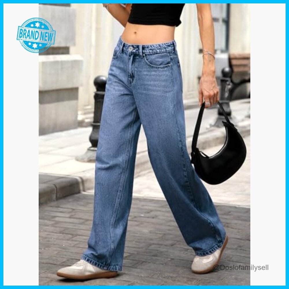 Low Rise Baggy Jeans Stretchy Y2K Wide Leg Boyfriend Straight Denim Pants - Picture 4 of 7